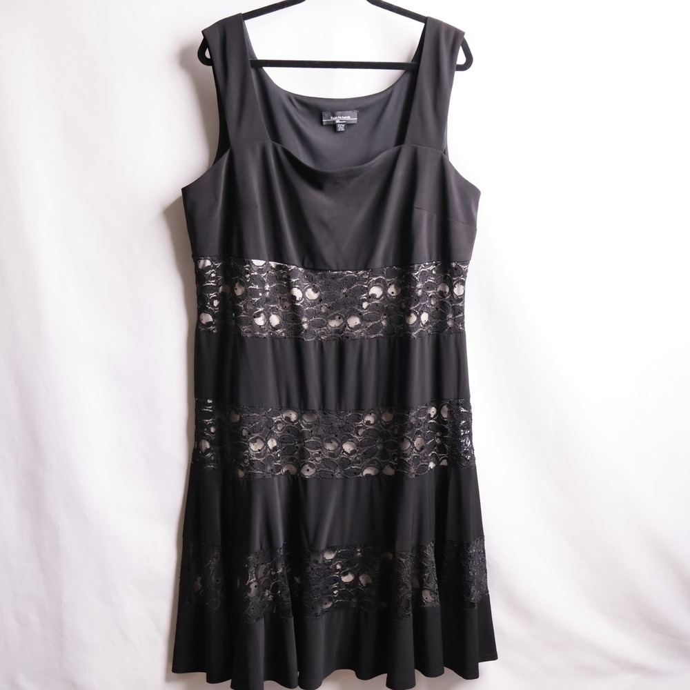 VTG R&M Richards Black Lace Inset Sleeveless Dress 22W USA Made Whimsigoth Chic